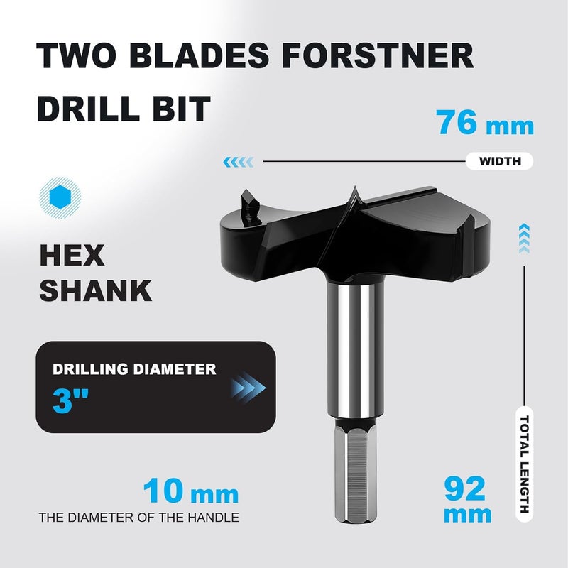 WOBLLMX 3 Inch Forstner Drill Bit Carbide Tipped,Woodworking Hinge Cutter for Precise Flat Bottom Holes in Hard Wood,Plywood,Plastic - Professional Grade - Image 2